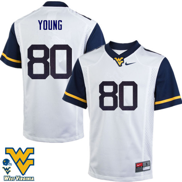 NCAA Men's Jonn Young West Virginia Mountaineers White #80 Nike Stitched Football College Authentic Jersey UX23W65HX